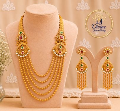 5-Layer Antique Gold Haram Necklace Set | Divine Jewellery