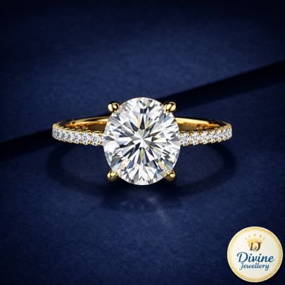 92.5 Sterling Silver Round Brilliant Cut Engagement Ring – Yellow Gold Plated Pave Band