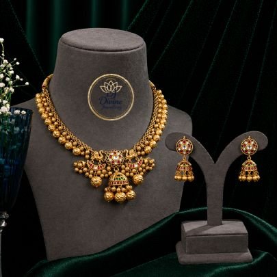Antique Ghungroo Choker Necklace Set with Jhumka Drops – 92.5 Silver Gold Plated