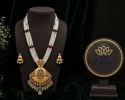 Antique Gold Haram Necklace Set with Pearls | Divine Jewellery