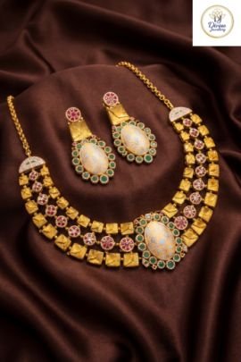 Antique Meenakari Bridal Necklace Set with Earrings in 92.5 Silver Gold Plated – Divine Jewellery