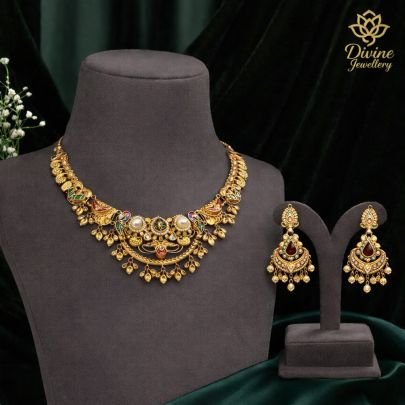 Antique Traditional Necklace Set with Pearl & Meenakari Detailing – 92.5 Silver Gold Plated Ethnic Jewellery