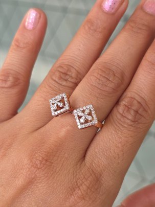 Aurora Square Bloom Adjustable Ring in Rose Gold Finish