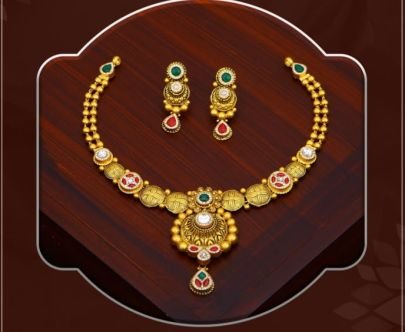 Classic Floral Coin Temple 92.5 Silver Gold-Plated Necklace Set with Kundan Stones & Earrings