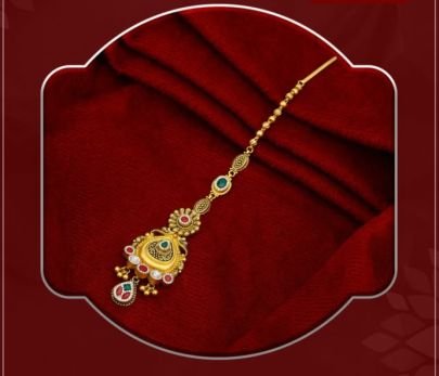 Classic Temple Teardrop Filigree 92.5 Silver Gold-Plated Maang Tikka with Kundan Stones