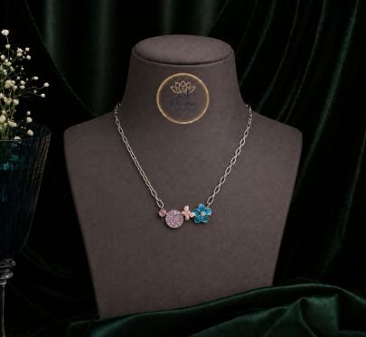 Cute Floral Charm Necklace for Women – 92.5 Silver Base Colorful Flower Pendant Daily Wear Necklace