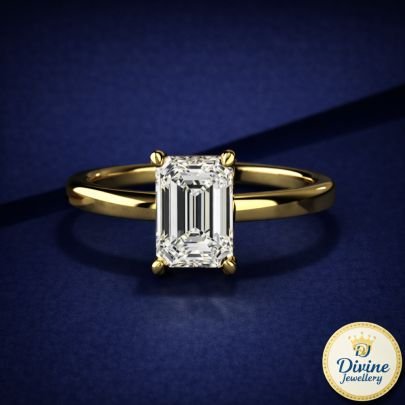 DIVINE 92.5 Sterling Silver Emerald Cut Solitaire Ring