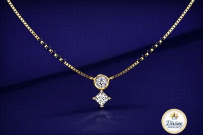 DIVINE 92.5 Sterling Silver Geometric Mangalsutra – 14K Gold Plated Round & Princess Cut Duo