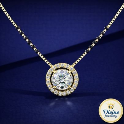 DIVINE 92.5 Sterling Silver Round Halo Mangalsutra – 14K Gold Plated Single Solitaire Teardrop Chain