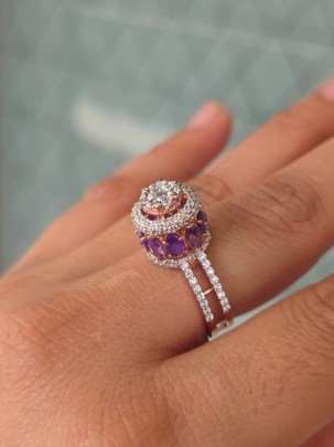 DIVINE Amethyst Crown Halo Ring – Rose Gold Luxury Finish