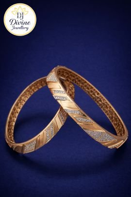 DIVINE Designer Gold Finish Diamond-Style Pattern Bangles – Elegant Textured Kada Pair for Women