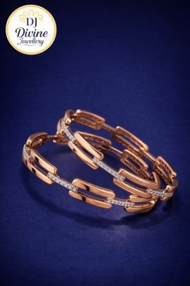 DIVINE Elegant Rose Gold Diamond Link Bangles for Women – Modern Designer Open Pattern Bracelet Style Daily Wear Jewellery