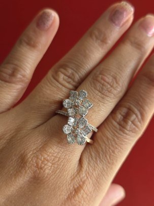 DIVINE Floral Baguette Cluster Designer Diamond Look Ring for Women