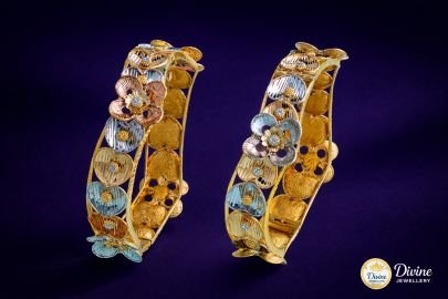 DIVINE Floral Filigree Trinitas Kada Set – Tri-Tone Gold, Rose Gold & Silver Lace Fusion Bangles
