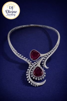 DIVINE Luxury Ruby Red Statement Necklace – Diamond-Style Designer Choker Necklace for Wedding & Party Wear
