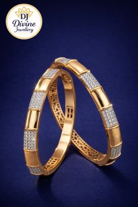 DIVINE Premium Gold Finish Diamond Studded Designer Bangles for Women – Elegant Party Wear & Daily Wear Bracelet Style Jewellery