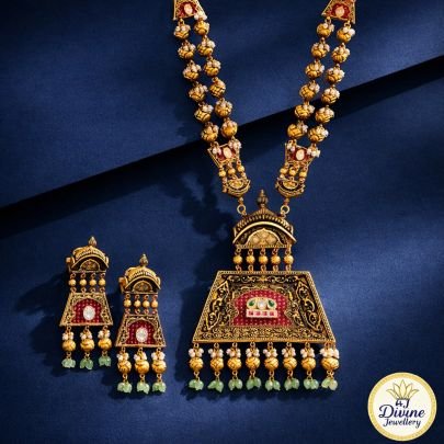 DIVINE Rajwada Meenakari Temple Pearl Necklace Set