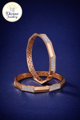 DIVINE Rose Gold Finish Geometric Diamond-Style Bangles for Women – Elegant Designer Daily Wear & Occasion Jewellery Pair