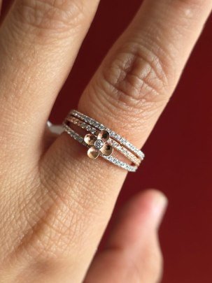 DIVINE Rose Gold Floral Crystal Ring for Women – Triple Band Micro Pave Zircon Flower Ring