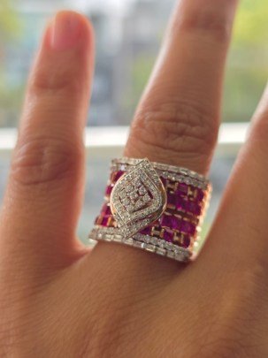 DIVINE Royal Ruby Grid Ring – Luxury Broad Band Diamond Style Statement Ring
