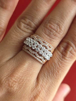 DIVINE Triple Row Wave Designer Diamond Look Ring for Women