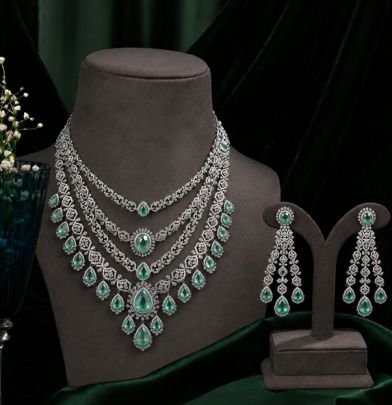 Designer Emerald Layered Bridal Necklace Set for Women | Divine Jewellery