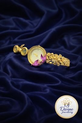 Designer Floral Bracelet Watch with Enamel Detailing – 92.5 Silver Gold Plated