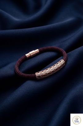 Designer Rose Gold Finish Braided Bracelet with Stone Detailing in 92.5 Silver | Divine Jewellery