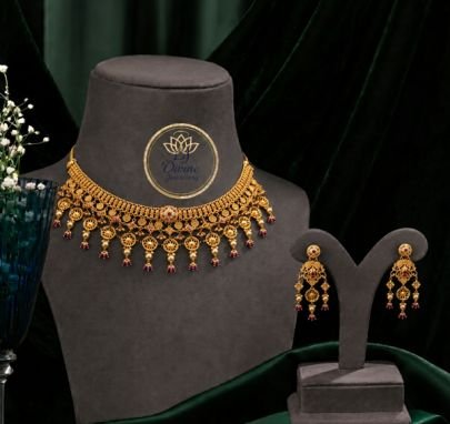 Divine Antique Coin Drop Choker Necklace Set in 92.5 Silver Gold Plated