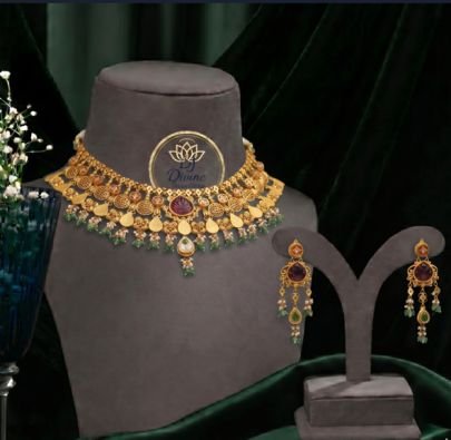 Divine Antique Coin Layered Choker Necklace Set in 92.5 Silver Gold Plated