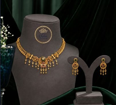 Divine Antique Floral Choker Necklace Set in 92.5 Silver Gold Plated