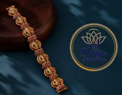 Divine Antique Gold Plated 92.5 Silver Designer Stone Studded Bracelet