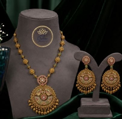Divine Antique Gold-Plated Traditional Pendant Necklace Set with Statement Earrings | 92.5 Silver Base