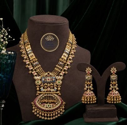 Divine Antique Kundan Bridal Necklace Set with Jhumka Earrings | Gold Plated Silver Traditional Jewellery
