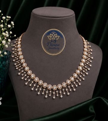 Divine Elegant Rose Gold Plated 92.5 Silver American Diamond Necklace