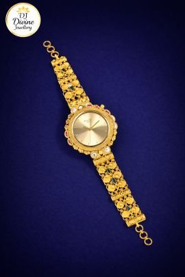 Divine Floral Heritage Silver Gold-Plated Women’s Jewellery Watch with Stone-Studded Bezel & Designer Bracelet Strap