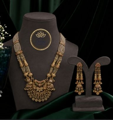 Divine Gold-Plated Heritage Pearl Haram Necklace Set with Jhumka Earrings | 92.5 Silver Base