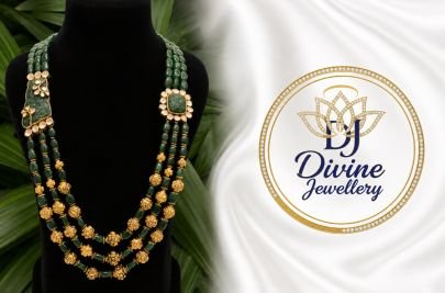 Divine Green Beaded Gold-Plated 92.5 Silver Designer Long Haram Necklace