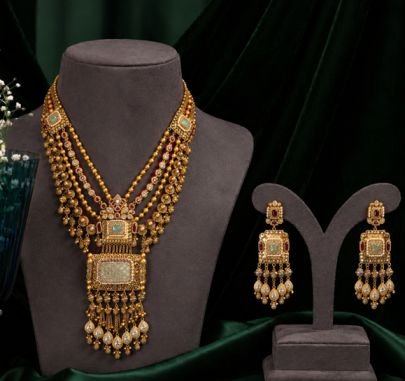 Divine Heritage Rajwadi Kundan Pendant Necklace Set with Earrings | 92.5 Silver Gold Plated Bridal Jewelry