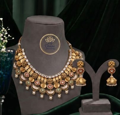 Divine JewellerTraditional Meenakari Kundan Necklace Set for Women | Gold Plated Silver Ethnic Jewellery with Jhumka Earrings