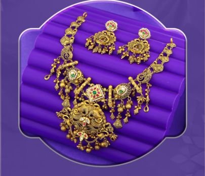 Divine Jewellery 92.5 Silver Gold Plated Peacock Temple Necklace Set with Earrings – Traditional Bridal Antique Design
