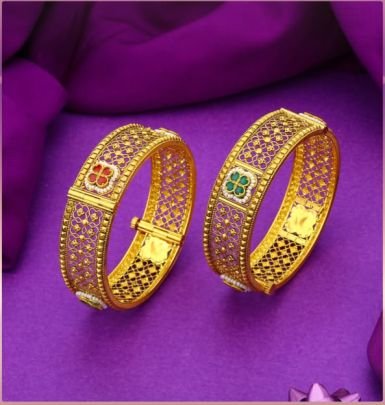 Divine Jewellery 92.5 Silver Gold Plated Openable Bangles Set – Traditional Meenakari Kada Design