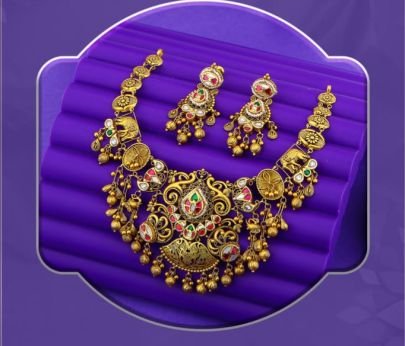 Divine Jewellery 92.5 Silver Gold Plated Antique Necklace Set with Earrings – Traditional Meenakari Bridal Design