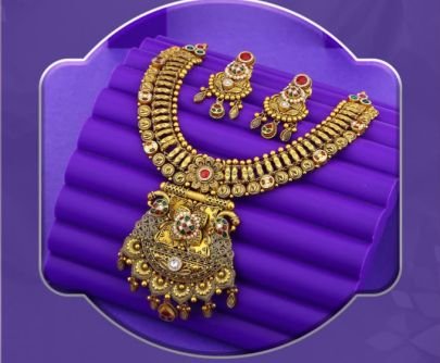 Divine Jewellery 92.5 Silver Gold Plated Antique Necklace Set with Earrings – Temple Pendant Meenakari Bridal Design