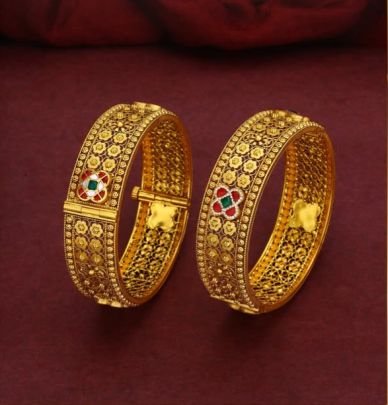 Divine Jewellery 92.5 Silver Gold Plated Openable Bangles Set – Antique Floral Jali Kada Design