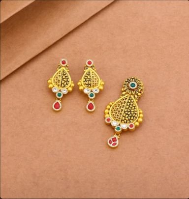 Divine Jewellery 92.5 Silver Gold Plated Pendant Set with Earrings – Antique Paisley Meenakari Design