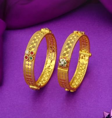 Divine Jewellery 92.5 Silver Gold Plated Openable Bangles Set – Antique Meenakari Kada Design