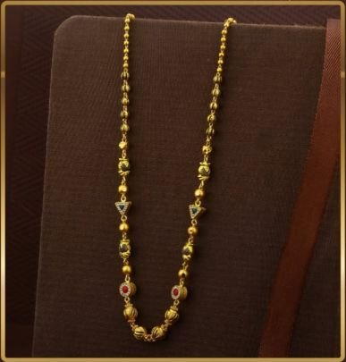 Divine Jewellery 92.5 Silver Gold Plated Lightweight Chain – Antique Beaded Meenakari Design