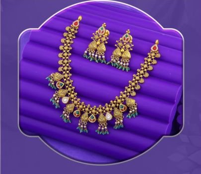 Divine Jewellery 92.5 Silver Gold Plated Traditional Necklace Set with Earrings – Antique Multi-Charm Meenakari Design