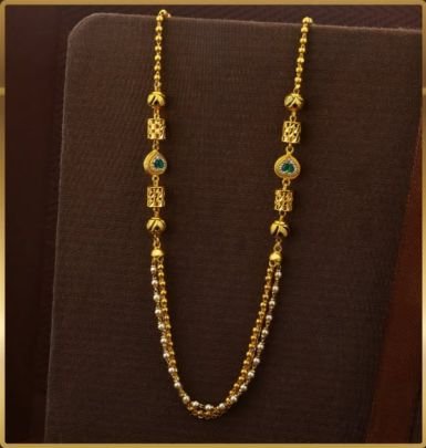 Divine Jewellery 92.5 Silver Gold Plated Lightweight Chain – Dual Layer Beaded Designer Chain
